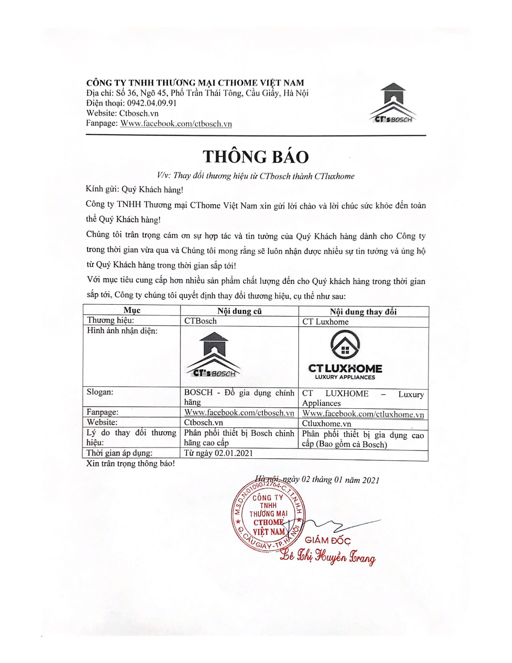 THÔNG BÁO V/v: Thay đổi thương hiệu 3