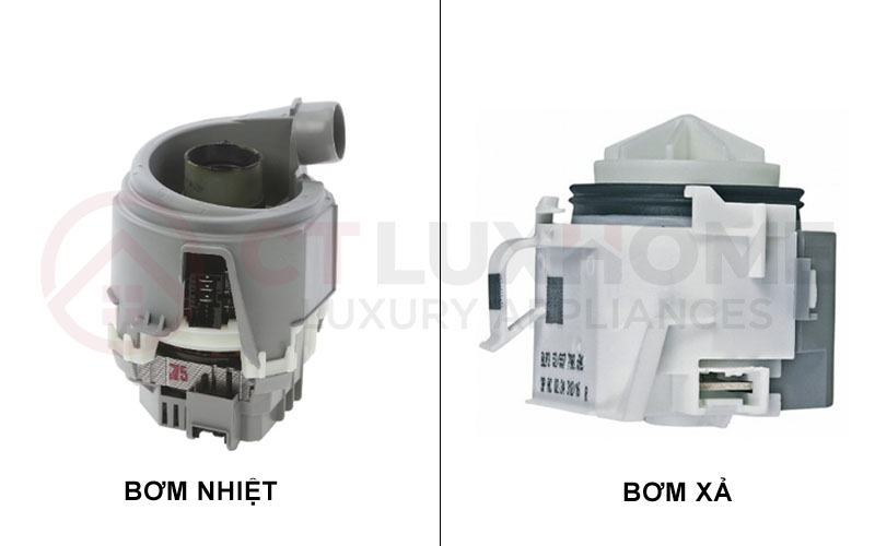 Phụ kiện bơm nhiệt và bơm xả máy rửa bát Bosch.