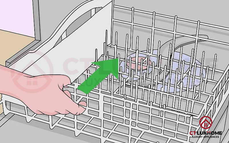 Lắp lại giá để tiếp tục sử dụng thiết bị rửa chén.