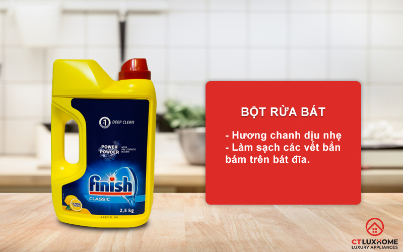 Bột rửa bát giúp làm sạch các cặn bẩn bám trên chén đĩa.