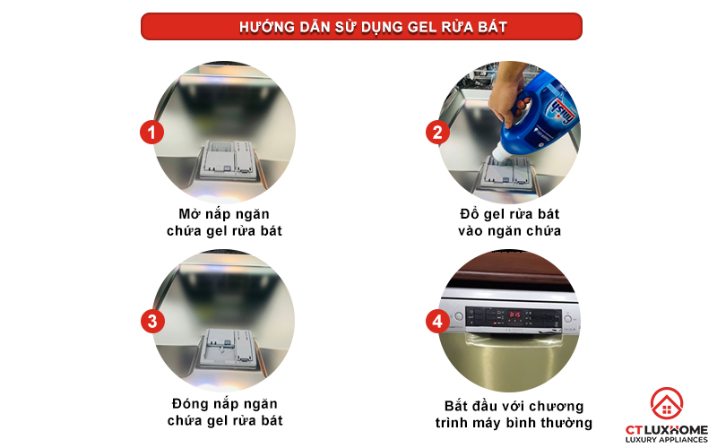 Hướng dẫn sử dụng gel rửa bát cho máy rửa chén.
