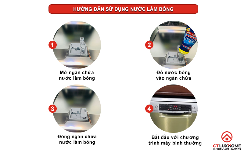 Các bước cho nước làm bóng vào máy rửa chén đúng chuẩn nhất.