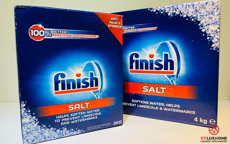 Muối rửa bát Finish dùng cho máy rửa bát phổ biến hơn cả.