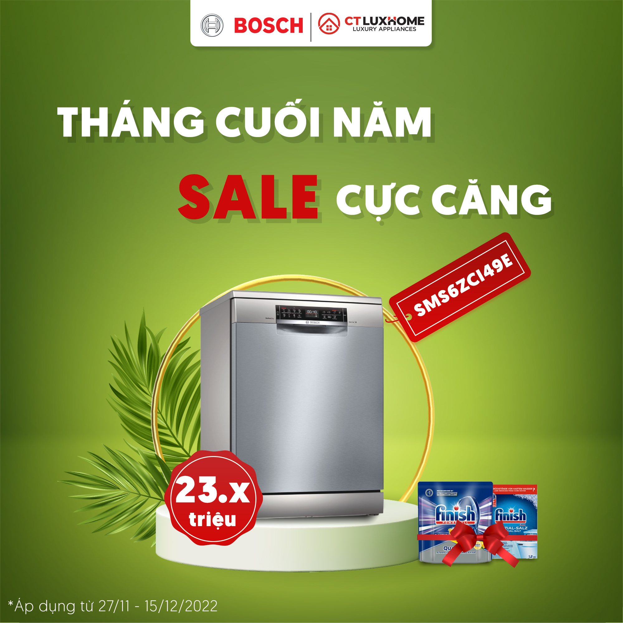 Tháng cuối năm - Sale cực căng: Máy rửa bát SMS6ZCI49E chỉ còn 23.x triệu - tặng kèm combo chất tẩy rửa Finish