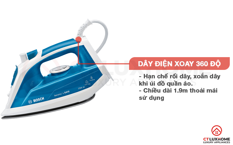 Dây cáp dài (1.9m) có khớp nối 360 độ linh hoạt, cuộn lại nhanh chóng