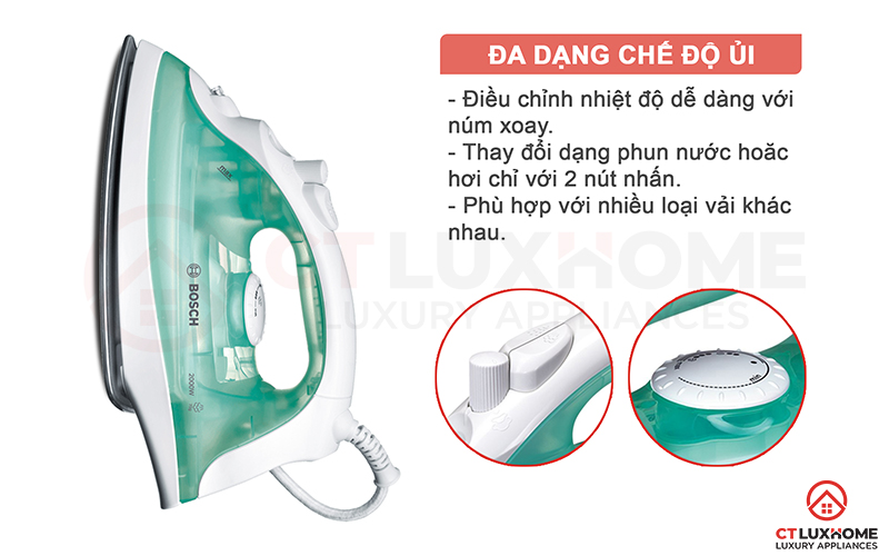 Đa dạng chế độ hơi nước, kiểm soát nhiệt bằng núm vặn
