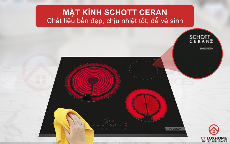 Mặt kính Schott Ceran bền đẹp, khả năng chịu nhiệt cao và dễ lau chùi