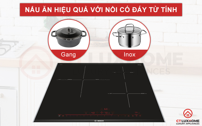 Lựa chọn nồi chảo đáy từ để bếp có thể truyền nhiệt hiệu quả.