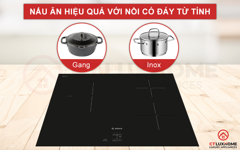 PUC61KAA5E phù hợp với những nồi, chảo có đáy từ tính.