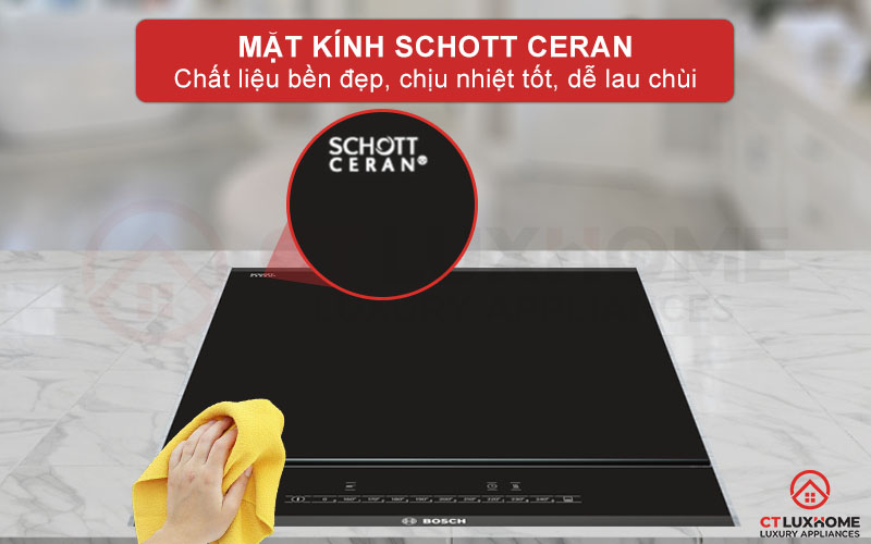 Mặt kính Schott Ceran bền đẹp, chịu nhiệt tốt, dễ vệ sinh và có thể tháo rời