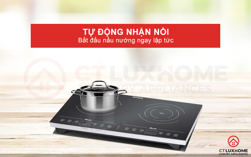 Bếp từ đôi Rommelsbacher CT 3410/IN tự động nhận diện nồi nhanh chóng.