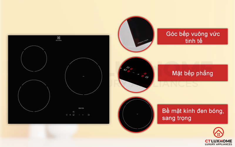 Bếp từ Electrolux E6203IOK  thiết kế âm sang trọng với mặt kính sáng bóng