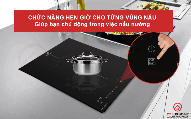 Chủ động thời gian nấu nướng hơn với chức năng hẹn giờ cho từng vùng nấu