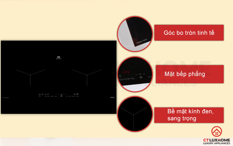Thiết kế lắp âm sang trọng hiện đại, bề mặt bếp sáng bóng