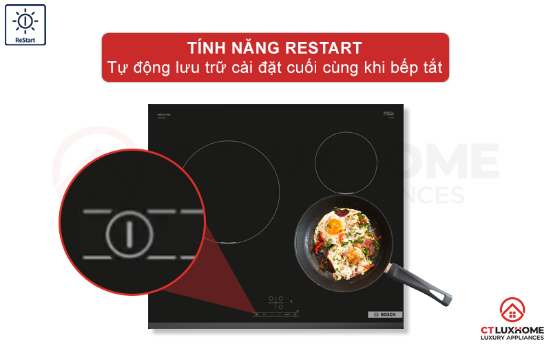 Chức năng sẽ tự lưu trữ cài đặt cuối trên bếp từ Bosch PUC631BB5E