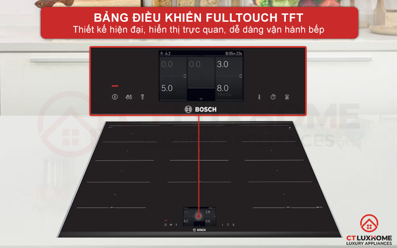 Bảng điều khiển FullTouch TFT hiện đại,  lựa chọn cấp độ nấu chỉ với một chạm