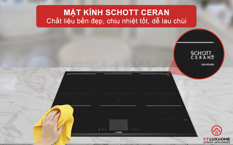 Bếp từ Bosch PXX975KW1E được trang bị kính Schott Ceran