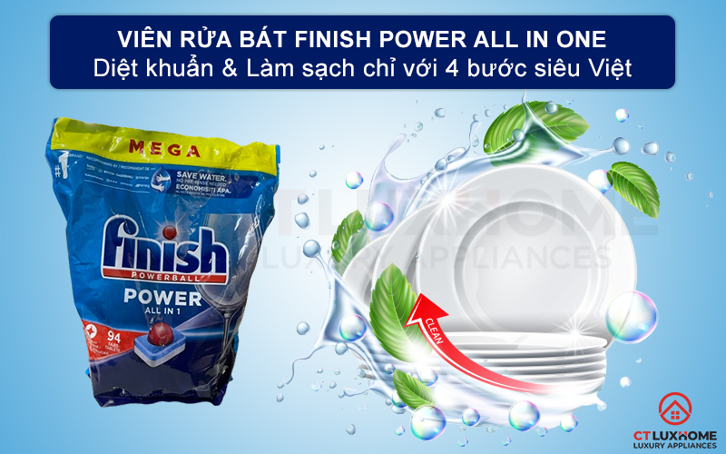 Giới thiệu về viên rửa chén Finish Power All In One 94 viên