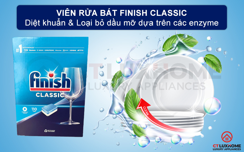 Giới thiệu về viên rửa chén Finish Classic 110 viên