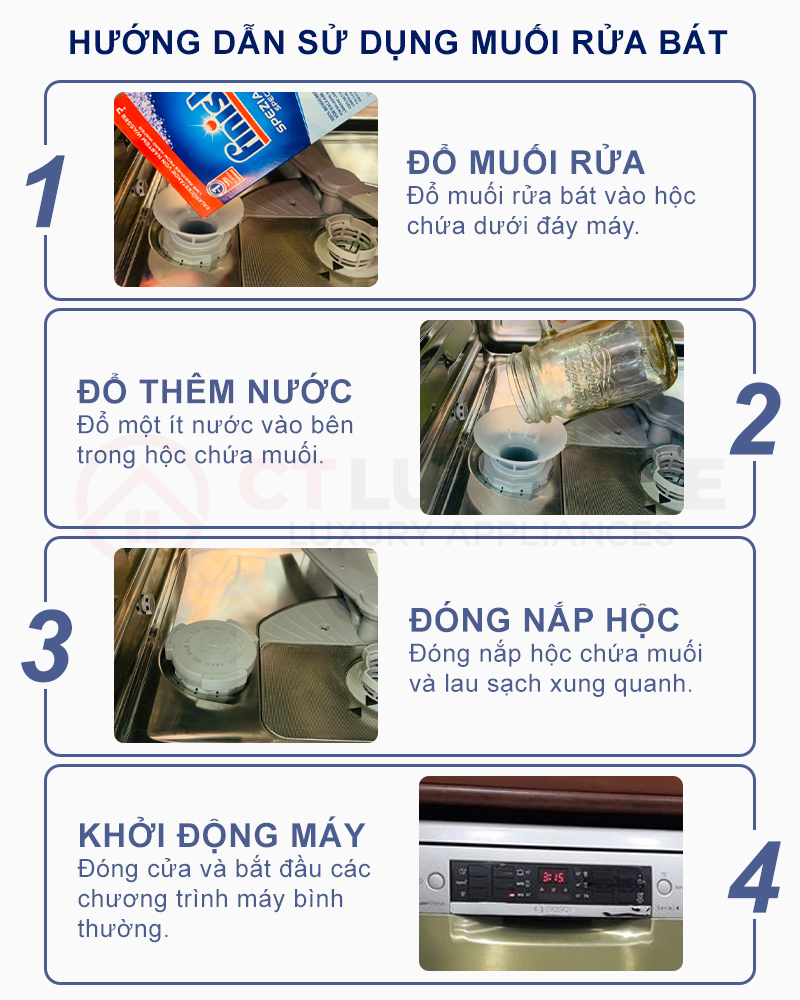 Cách sử dụng muối rửa chén bát Finish 1,2kg