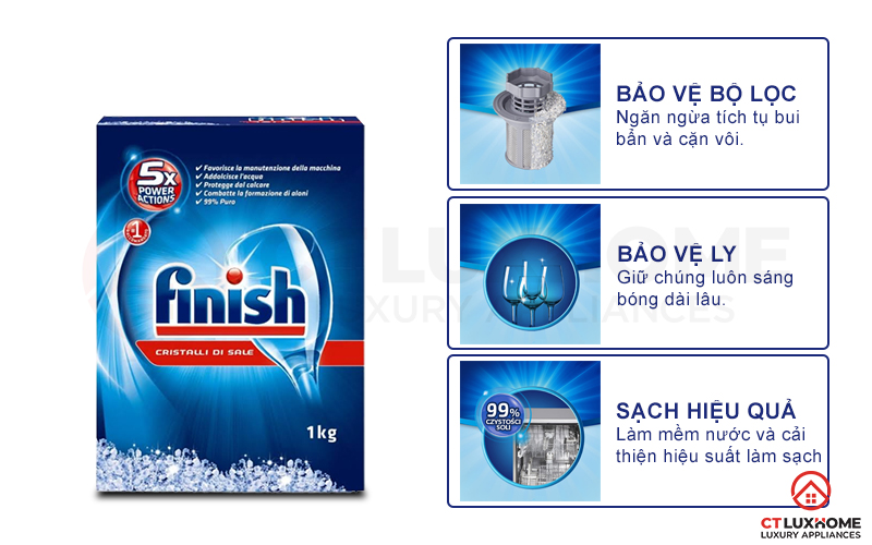 Tính năng vượt trội của Muối rửa chén Finish 1kg