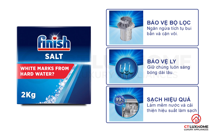 Tính năng vượt trội của Muối rửa chén Finish 2kg