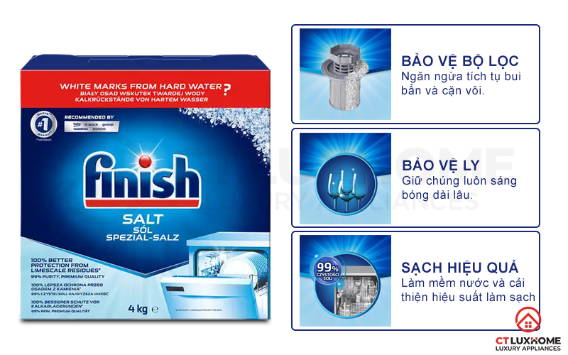 Ưu điểm vượt trội của muối rửa chén Finish 4kg