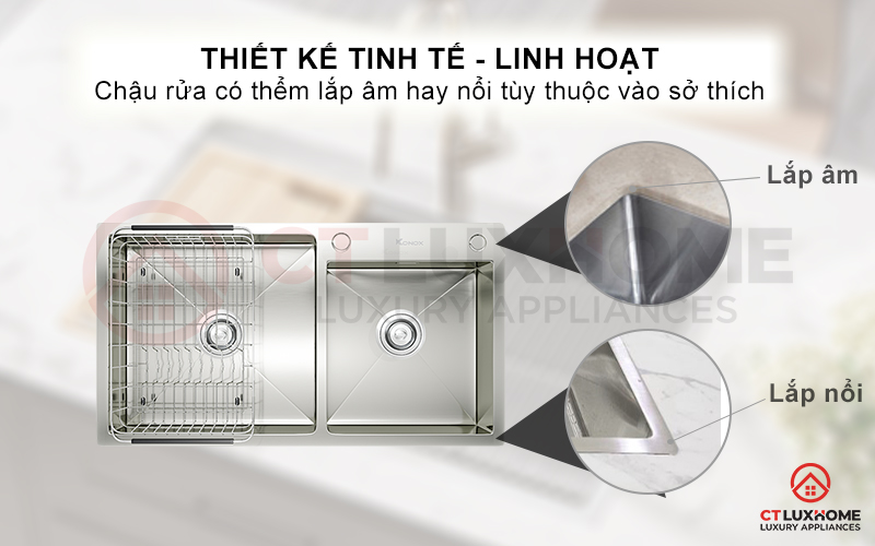Thiết kế linh hoạt có thể lắp âm hoặc lắp nổi tùy chọn