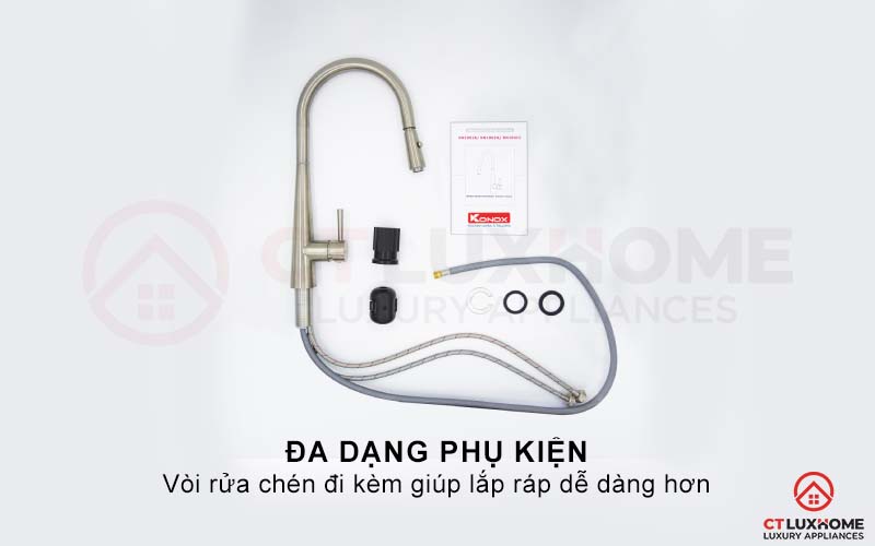 Đa dạng phụ kiện vòi rửa chén đi kèm, dễ dàng lắp ráp
