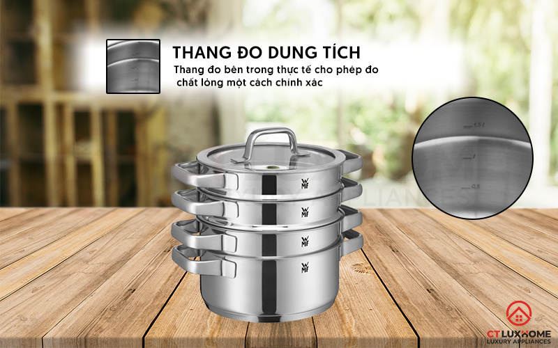 Dễ dàng ước lượng được chất lỏng trong nồi với thang đo dung tích