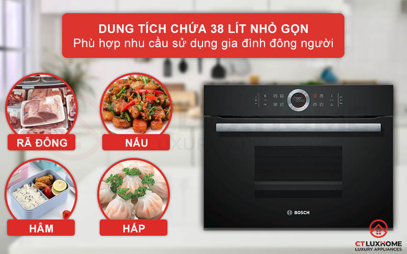 Dung tích khoang lò 38 lít, phù hợp với gia đình đông người