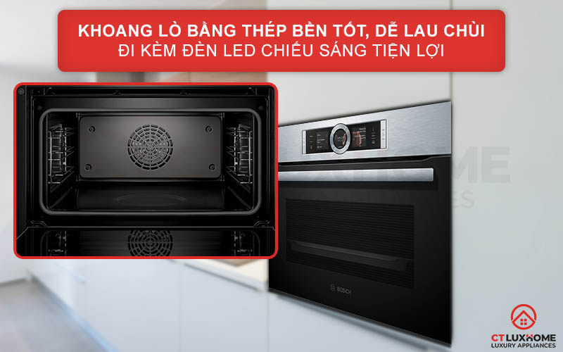 Khoang lò được làm bằng thép không gỉ bền tốt, dễ lau chùi