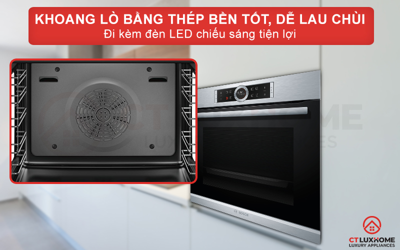 Khoang lò bằng thép bền tốt đi kèm đèn LED tiện lợi