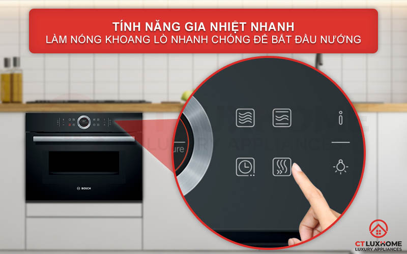 Làm nóng lò trước quá trình nướng để tiết kiệm thời gian với chức năng Rapid Heating
