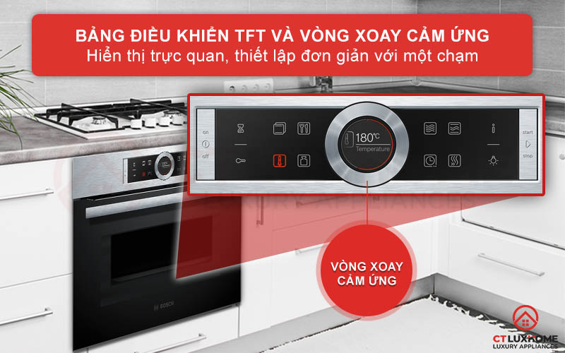Bảng điều khiển cảm ứng TFT và vòng xoay cảm ứng thiết lập dễ dàng với 1 chạm