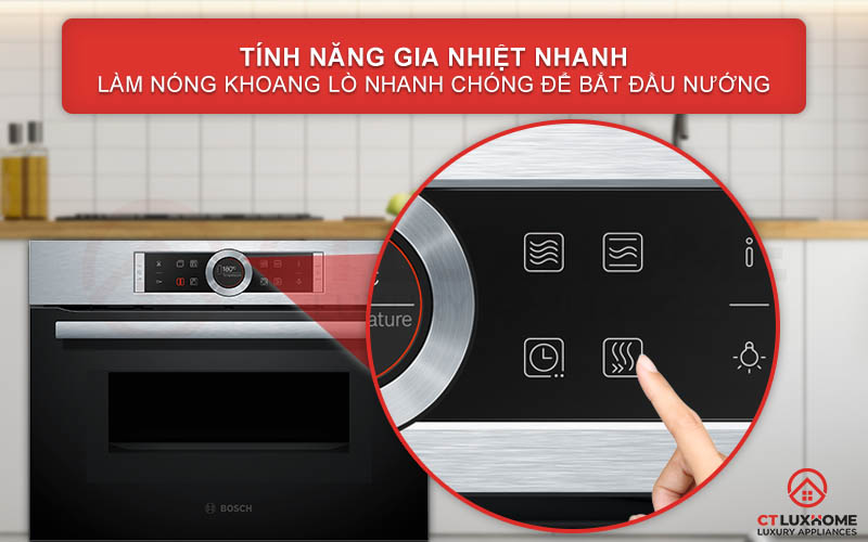 Chế độ gia nhiệt nhanh, làm nóng lò nhanh chóng để bắt đầu nướng