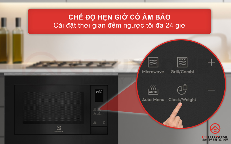 Chế độ hẹn giờ có âm báo với thời gian hẹn tối đa 24 giờ