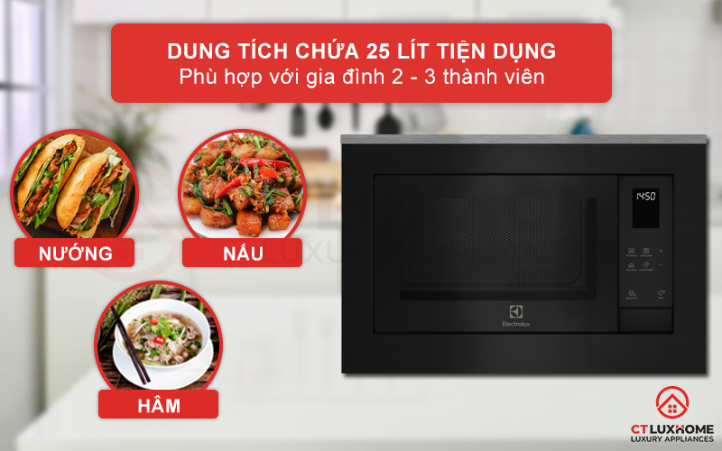 Dung tích vi sóng 25 lít phù hợp sử dụng cho gia đình 2-3 thành viên