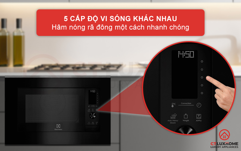 Lò vi sóng Electrolux EMSB30XCF là sản phẩm có công năng đa dạng khi sở hữu 5 cấp độ vi sóng khác nhau