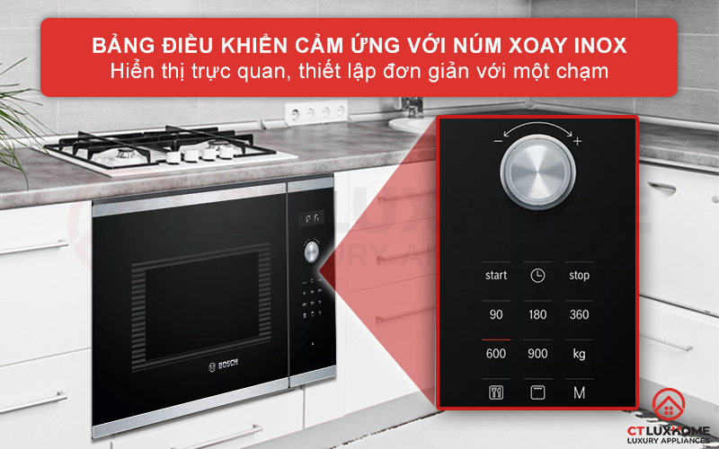 Bảng điều khiển cảm ứng với núm vặn inox tiện lợi
