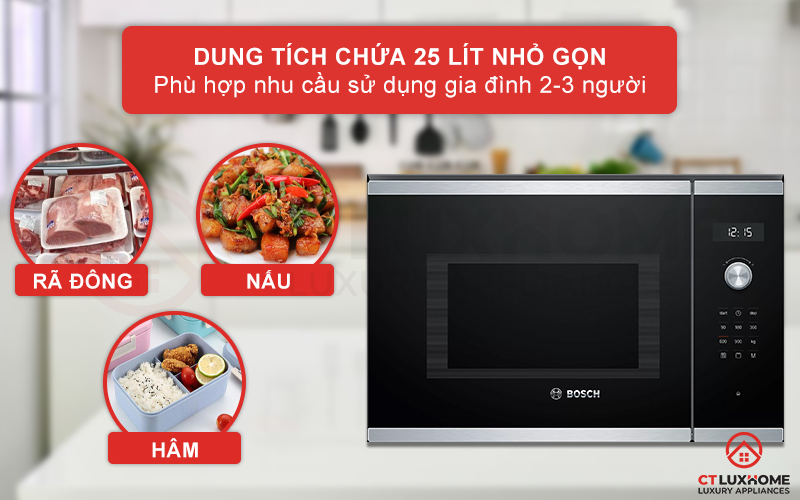 Dung tích lò vi sóng 25 lít phù hợp với gia đình 2-3 người