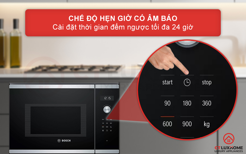Cài đặt thời gian đếm ngược dễ dàng tối đa 24 tiếng với chế độ hẹn giờ có âm báo