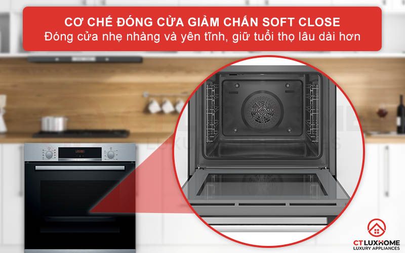 Cơ chế đóng cửa soft close giúp giảm chấn hiệu quả, giữ tuổi thọ máy lâu dài