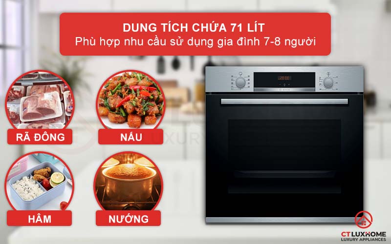 Dung tích lò nướng Bosch HBA512BR0 với 21 lít nhỏ gọn phù hợp với gia đình nhỏ