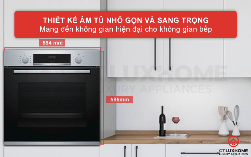 Lò nướng Bosch HBA534BS0A với thiết kế nhỏ gọn, phù hợp với lắp âm