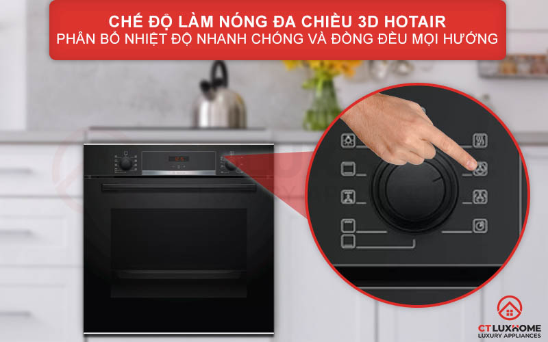 Chế độ nướng 3D Hotair phân phối nhiệt đồng đều ở mọi mặt và mọi cấp độ