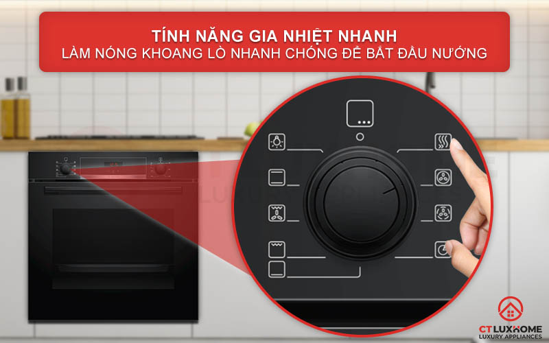 Chức năng gia nhiệt nhanh Rapid Heating giúp bạn làm nóng lò nhanh chóng