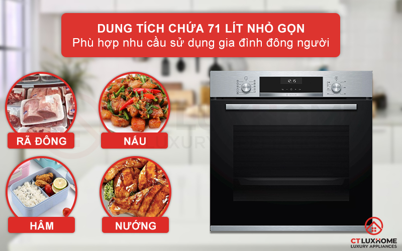 Dung tích nướng 71 lít phù hợp cho gia đình đông thành viên