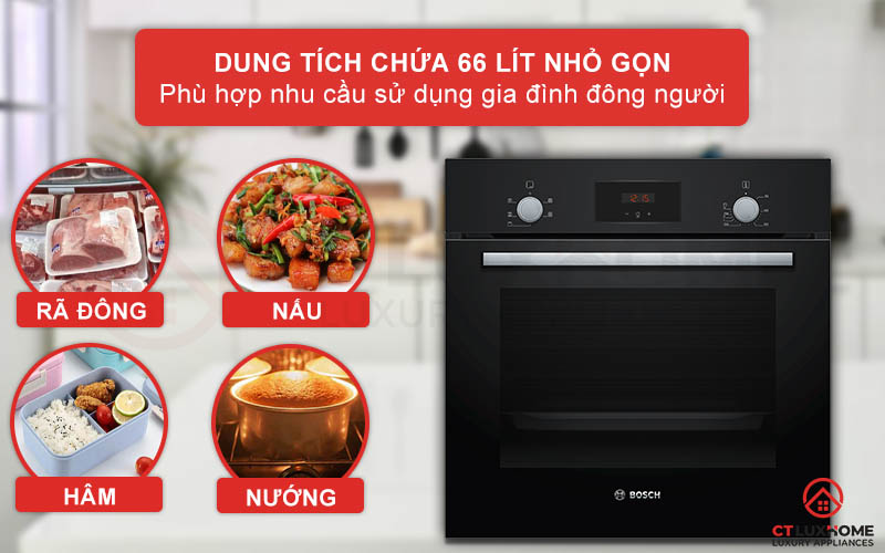 Dung tích lò 66 lít thoải mái cho bạn sử dụng gia đình đông người