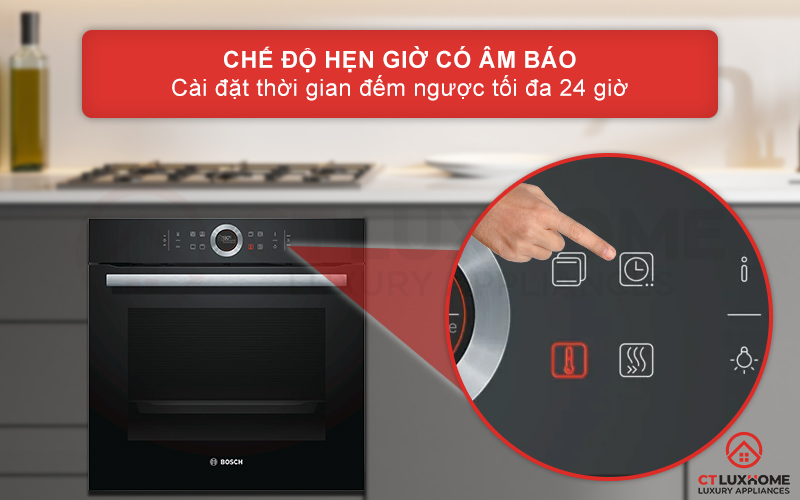 Chế độ hẹn giờ có âm báo, đếm ngược lên đến 24 giờ